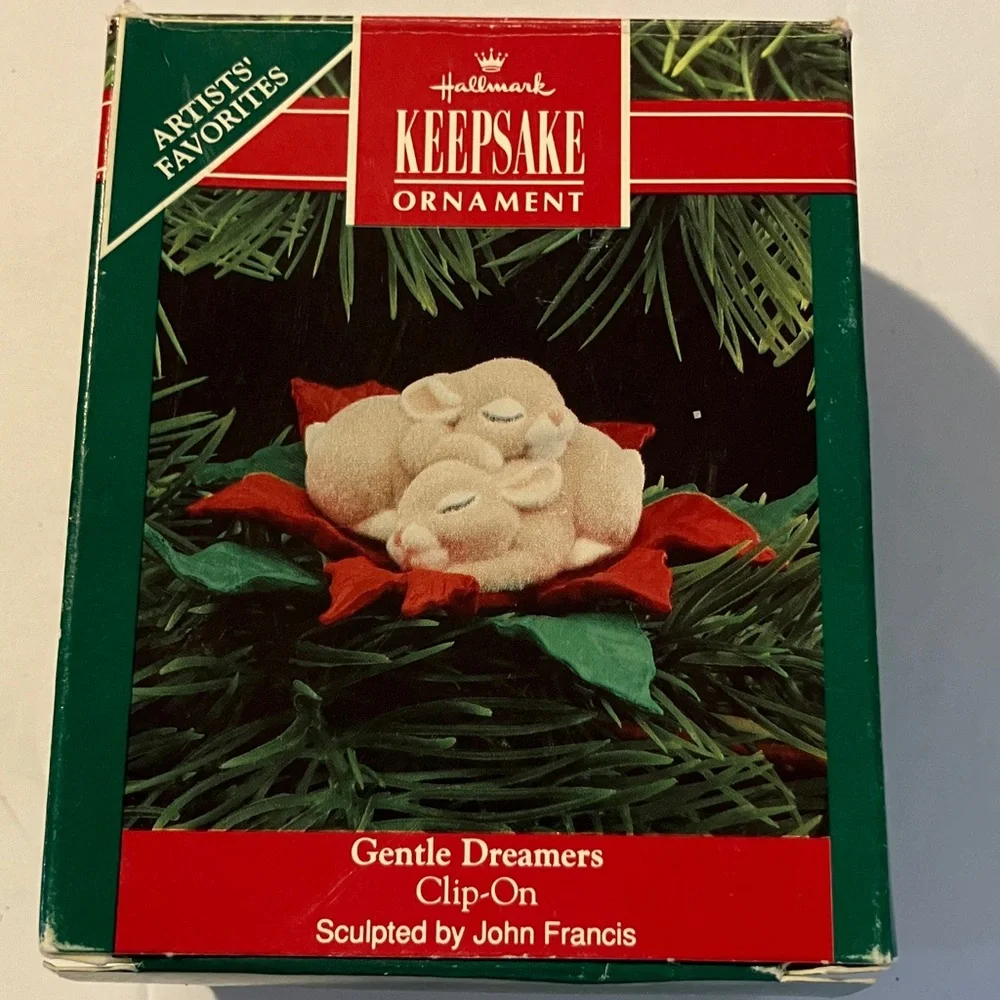 Hallmark Keepsake Ornament - Gentle Dreamers Bunnies on Poinsettia‎ 1990